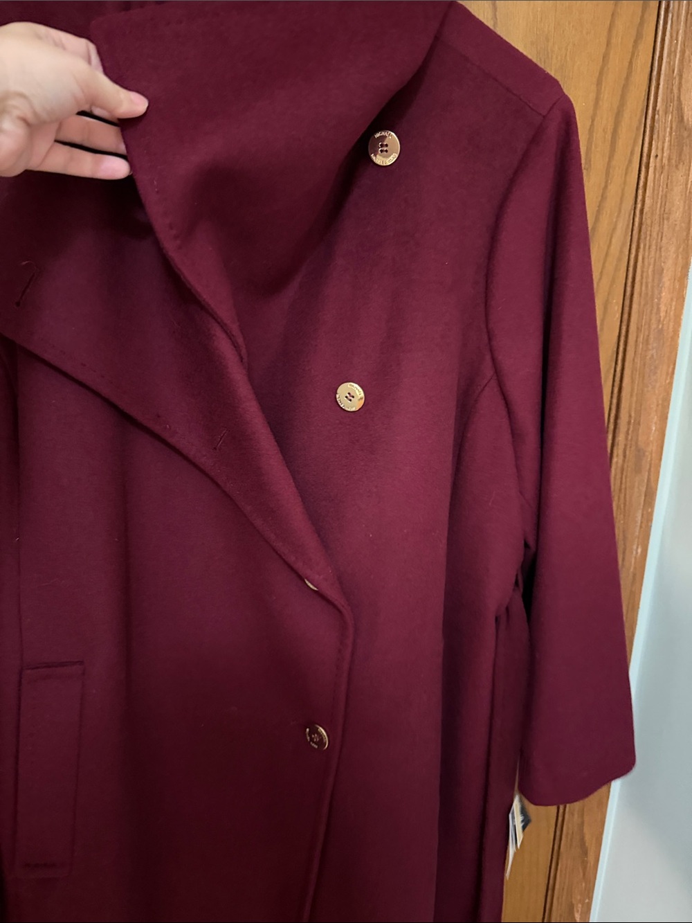 MICHAEL Michael Kors Wine Red Wool-Blend Trench Coat - Picture 8 of 14